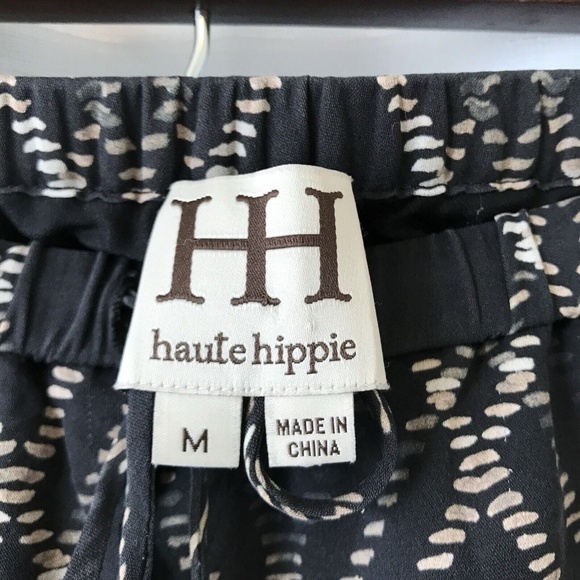 Haute Hippie | Slim Shady Silk Tapered Diamond Plaid Pants Black Size Medium - Picture 7 of 15